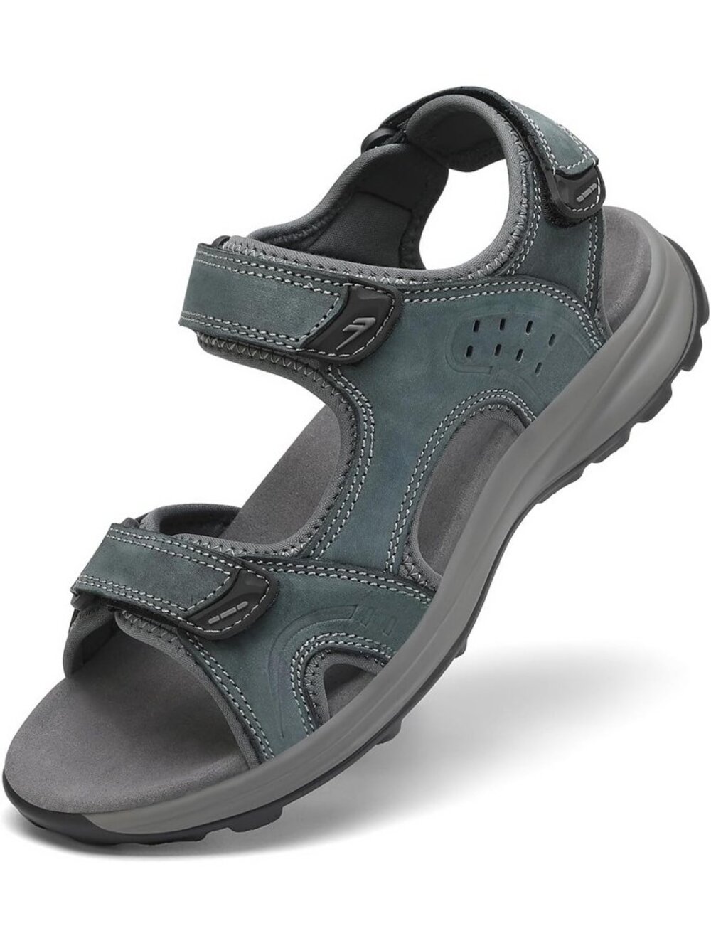 Men's All Grey Adjustable Open Toe Leather Athletic Sport Hiking Sandal Shoes